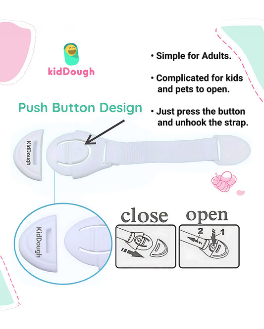 KidDough Safety Lock-Furniture Latch-Protects Child from Unexpected Opening of Cabinets & Other Drawers-White and Grey
