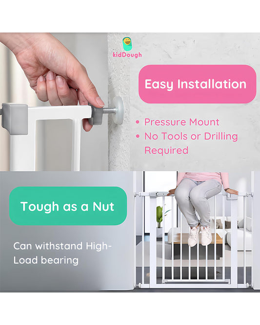 KidDough Safety Gate-With Automatic Closing & Double lock Mechanism-Ideal For Stairways & Doorways-Tool Free Installation-75-82cms Wide Coverage-For Babies