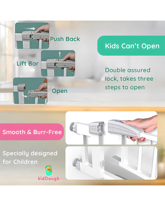 KidDough Safety Gate-With Automatic Closing & Double lock Mechanism-Ideal For Stairways & Doorways-Tool Free Installation-75-82cms Wide Coverage-For Babies