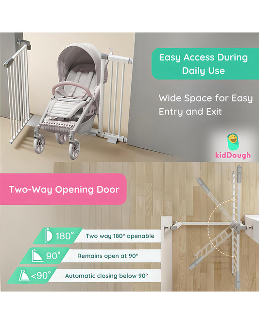 KidDough Safety Gate-With Automatic Closing & Double lock Mechanism-Ideal For Stairways & Doorways-Tool Free Installation-75-82cms Wide Coverage-For Babies