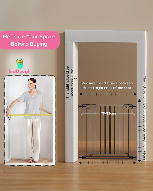 KidDough Safety Gate-With Automatic Closing & Double lock Mechanism-Ideal For Stairways & Doorways-Tool Free Installation-75-82cms Wide Coverage-For Babies