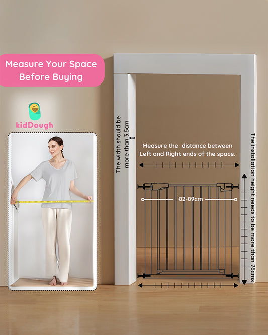 KidDough Safety Gate-With Automatic Closing & Double lock Mechanism-Ideal For Stairways & Doorways-Tool Free Installation-82-89cms Wide Coverage-For Babies