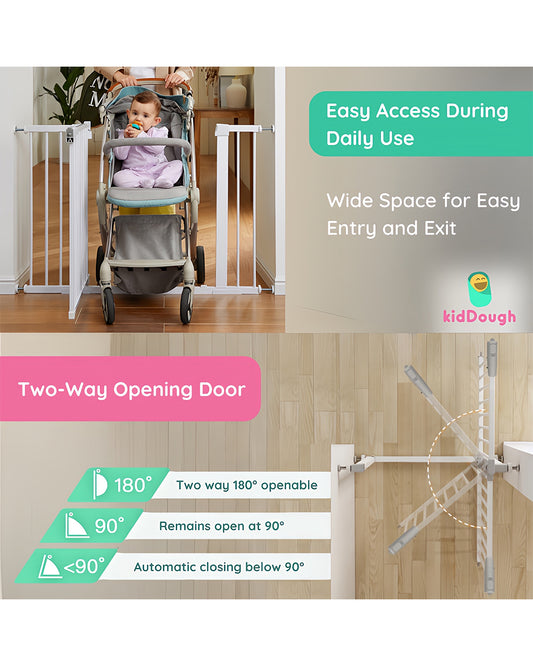 KidDough Safety Gate-With Automatic Closing & Double lock Mechanism-Ideal For Stairways & Doorways-Tool Free Installation-82-89cms Wide Coverage-For Babies