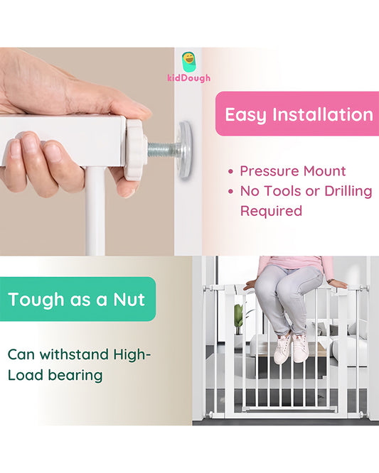 KidDough Safety Gate-With Automatic Closing & Double lock Mechanism-Ideal For Stairways & Doorways-Tool Free Installation-82-89cms Wide Coverage-For Babies