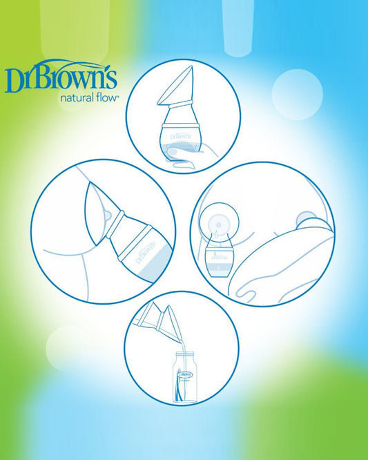 Dr. Brown's Silicone One-Piece Breast Pump-Gentle Suction-Includes Anti-Colic Options+ Bottle, Storage Cap & Travel Bag-Soft Silicone & Easy-Pour Design-BPA Free-Milk Expression Pump