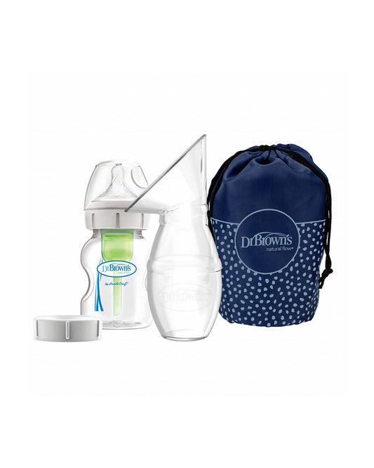 Dr. Brown's Silicone One-Piece Breast Pump-Gentle Suction-Includes Anti-Colic Options+ Bottle, Storage Cap & Travel Bag-Soft Silicone & Easy-Pour Design-BPA Free-Milk Expression Pump