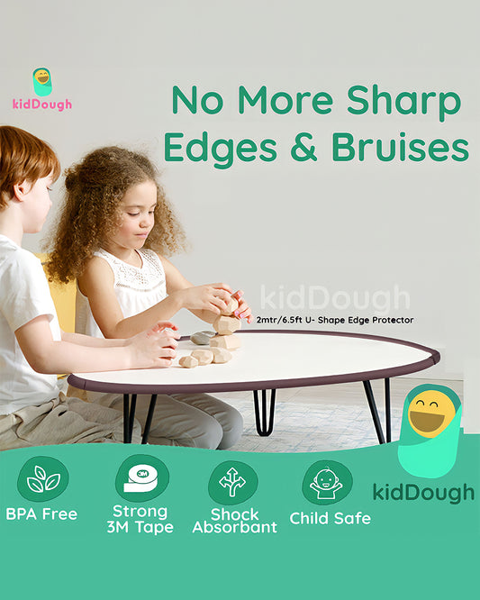 KidDough Edge Guard Strip-Cushioned Protectors-Child Proofing-For Sharp Edges of Furniture & Corners-Brown-U Shape