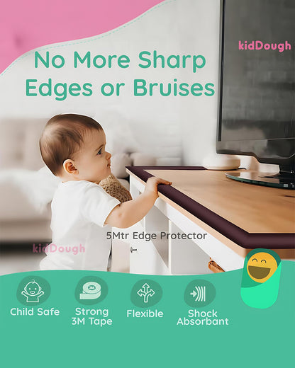 KidDough Edge Guard Strip-Cushioned Protectors-Child Proofing-For Sharp Edges of Furniture & Corners-Brown