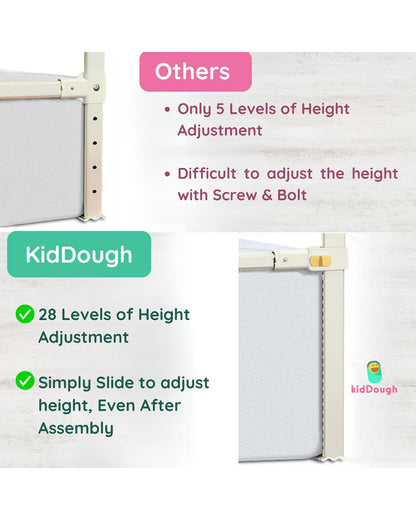 KidDough Bed Rail Guard-With Button For Easy Entry & Exit-Tool-Free Installation-Durable Construction-With 28 Level Height Adjustment-5ft Height-Grey-for Babies