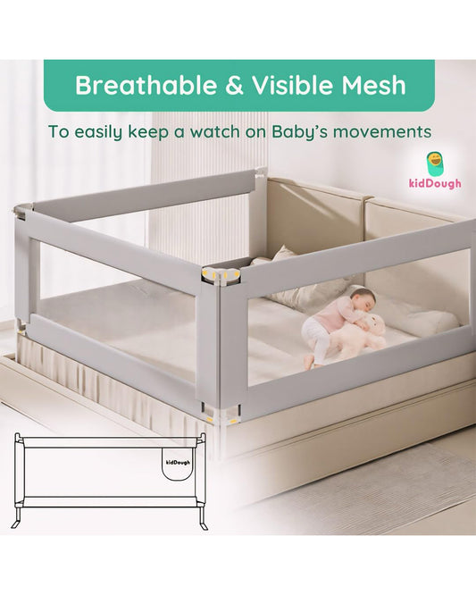 KidDough Bed Rail Guard-With Button For Easy Entry & Exit-Tool-Free Installation-Durable Construction-With 28 Level Height Adjustment-5ft Height-Grey-for Babies