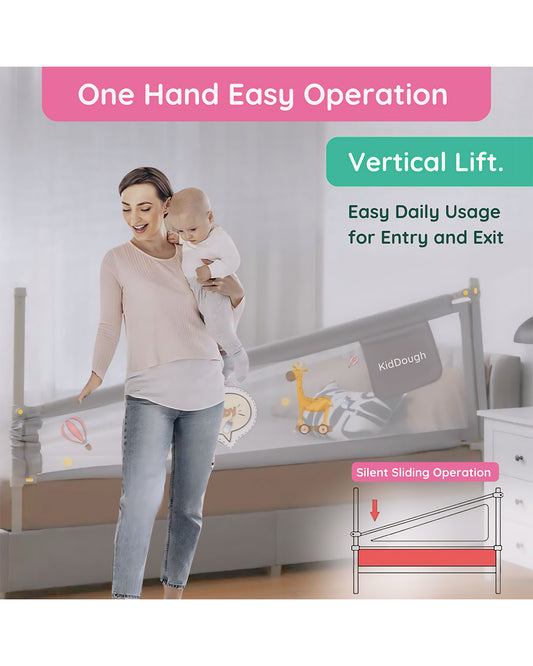 KidDough Bed Rail Guard-With Button For Easy Entry & Exit-Tool-Free Installation-Durable Construction-With 28 Level Height Adjustment-6ft Height-Grey-for Babies