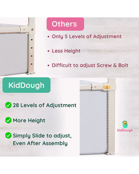KidDough Bed Rail Guard-With Button For Easy Entry & Exit-Tool-Free Installation-Durable Construction-With 28 Level Height Adjustment-6ft Height-Grey-for Babies
