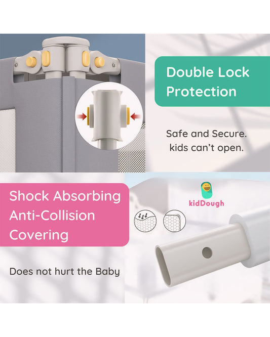 KidDough Bed Rail Guard-With Button For Easy Entry & Exit-Tool-Free Installation-Durable Construction-With 28 Level Height Adjustment-6ft Height-Grey-for Babies