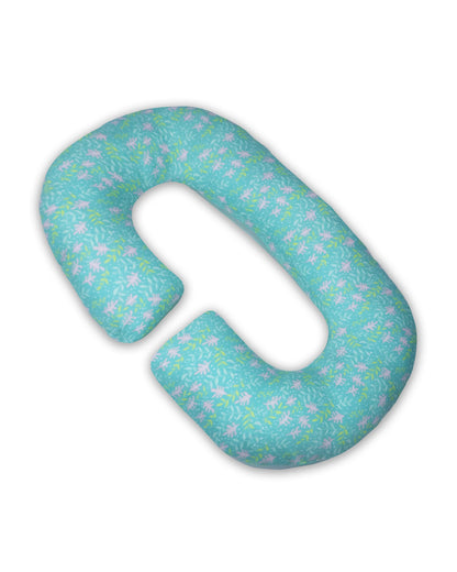 Coozly C shaped Pregnancy Pillow-Full Body-Green Flora-Super Premium-Microfibre-Removable & Washable Cover-For Maternity