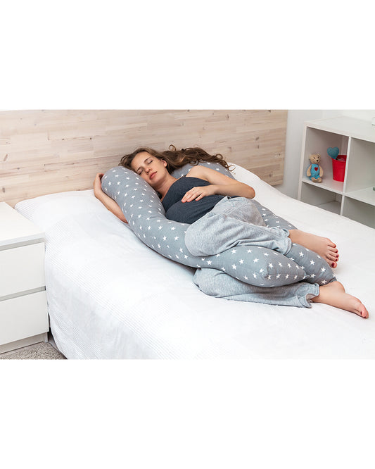 Coozly U shaped Pregnancy Pillow-Full Body-Grey Star-Super Premium-Microfibre-Removable & Washable Cover-For Maternity