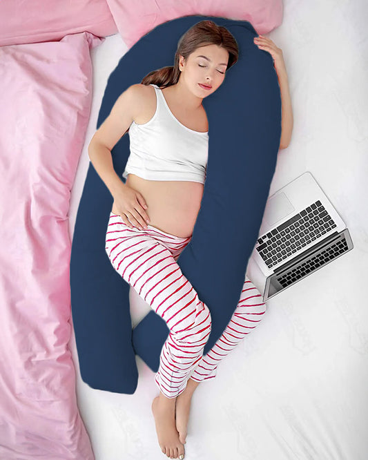 Coozly U shaped Pregnancy Pillow-Full Body-Navy Blue-Premium Lyte-Microfibre-Removable & Washable Cover-For Maternity