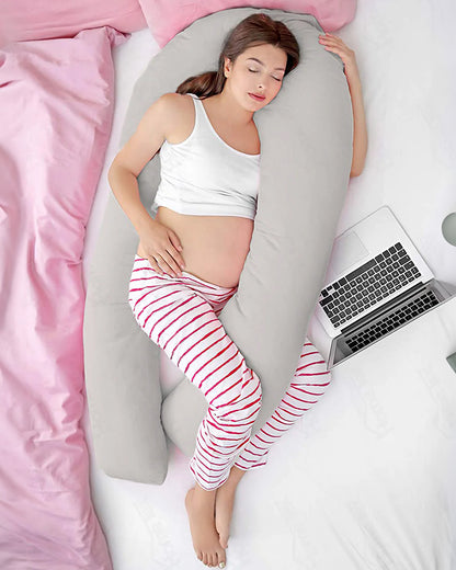 Coozly U shaped Pregnancy Pillow-Full Body-Grey-Premium Lyte-Microfibre-Removable & Washable Cover-For Maternity