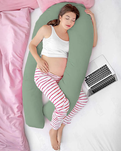 Coozly U shaped Pregnancy Pillow-Full Body-Sage Green-Premium Lyte-Microfibre-Removable & Washable Cover-For Maternity