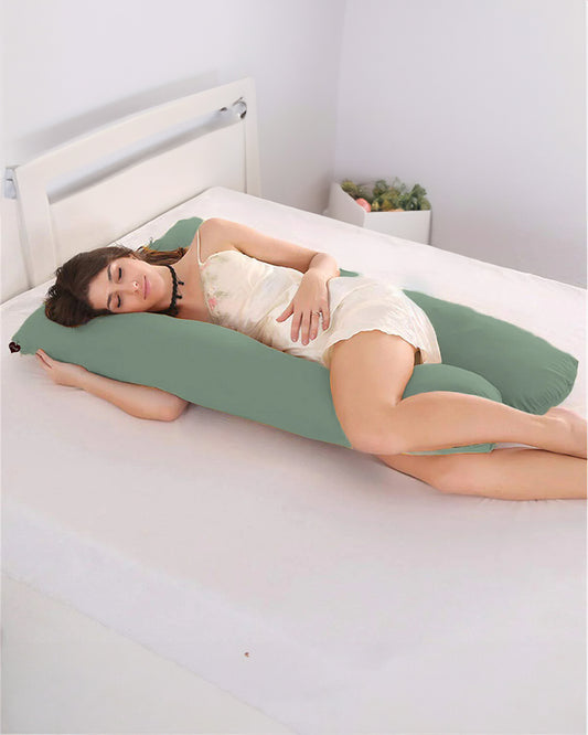 Coozly Feline shaped Pregnancy Pillow-Full Body-Sage Green-Microfibre-Removable & Washable Cover-For Maternity