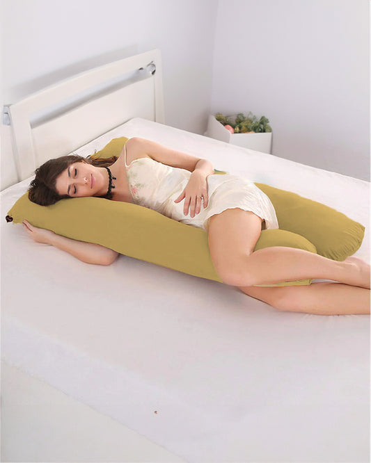 Coozly Feline shaped Pregnancy Pillow-Full Body-Mustard-Microfibre-Removable & Washable Cover-For Maternity