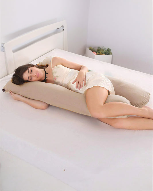 Coozly Feline shaped Pregnancy Pillow-Full Body-Beige-Microfibre-Removable & Washable Cover-For Maternity