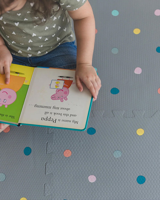 Kind & Me Dotty Grey Playmat-Includes 6 Waterproof Foam Tiles-0M+