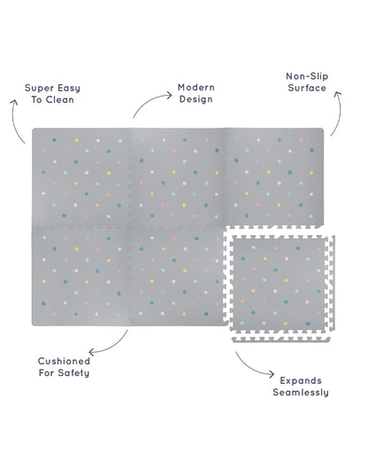 Kind & Me Dotty Grey Playmat-Includes 6 Waterproof Foam Tiles-0M+