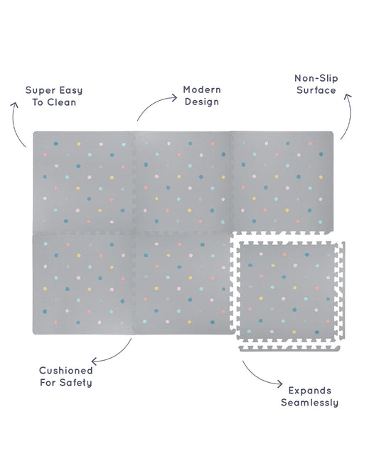 Kind & Me Dotty Grey Playmat-Includes 6 Waterproof Foam Tiles-0M+