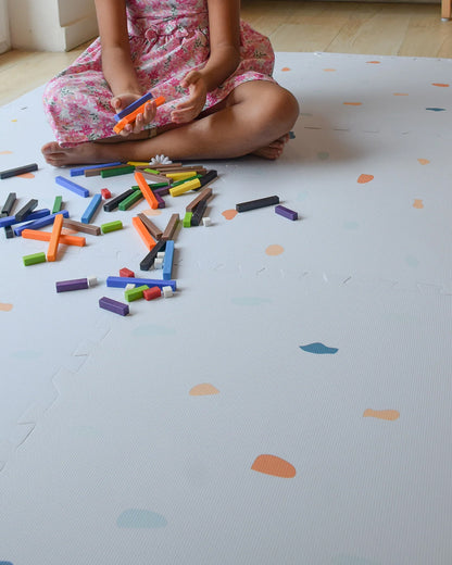 Kind & Me Terrazzo Powder Blue Playmat-Includes 6 Waterproof Foam Tiles-Indoor Toys-0M+