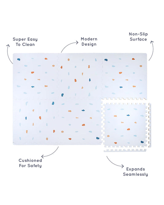 Kind & Me Terrazzo Powder Blue Playmat-Includes 6 Waterproof Foam Tiles-0M+