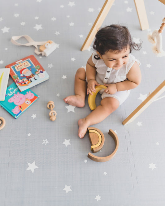 Kind & Me Starry Grey Playmat-Includes 6 Waterproof Foam Tiles-0M+