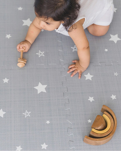 Kind & Me Starry Grey Playmat-Includes 6 Waterproof Foam Tiles-0M+