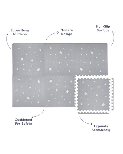 Kind & Me Starry Grey Playmat-Includes 6 Waterproof Foam Tiles-0M+