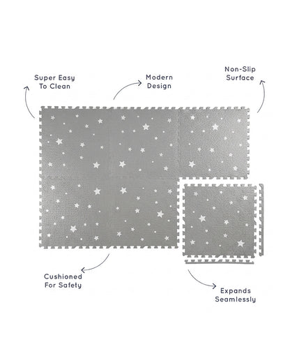 Kind & Me Starry Grey Playmat-Includes 6 Waterproof Foam Tiles-0M+