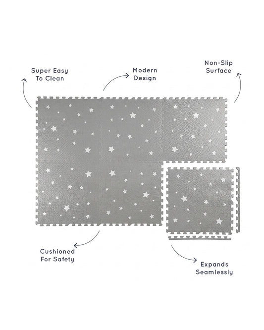 Kind & Me Starry Grey Playmat-Includes 6 Waterproof Foam Tiles-0M+