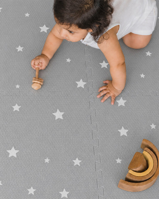 Kind & Me Starry Grey Playmat-Includes 6 Waterproof Foam Tiles-0M+