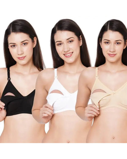 MomToBe Cotton Feeding Bra-Black, White & Skin-Non Padded-Front Clasps-Full Coverage