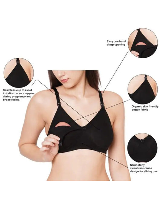 MomToBe Cotton Feeding Bra-Black, White & Skin-Non Padded-Front Clasps-Full Coverage