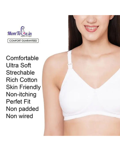 MomToBe Cotton Feeding Bra-Black, White & Skin-Non Padded-Front Clasps-Full Coverage