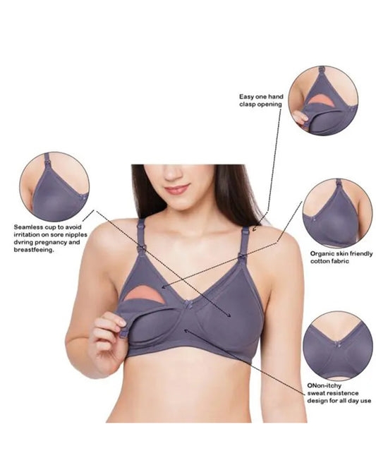 MomToBe Cotton Feeding Bra-Grey, Navy Blue & Blue-Non Padded-Front Clasps-Full Coverage