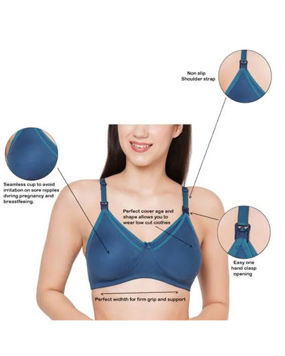 MomToBe Cotton Feeding Bra-Grey, Navy Blue & Blue-Non Padded-Front Clasps-Full Coverage