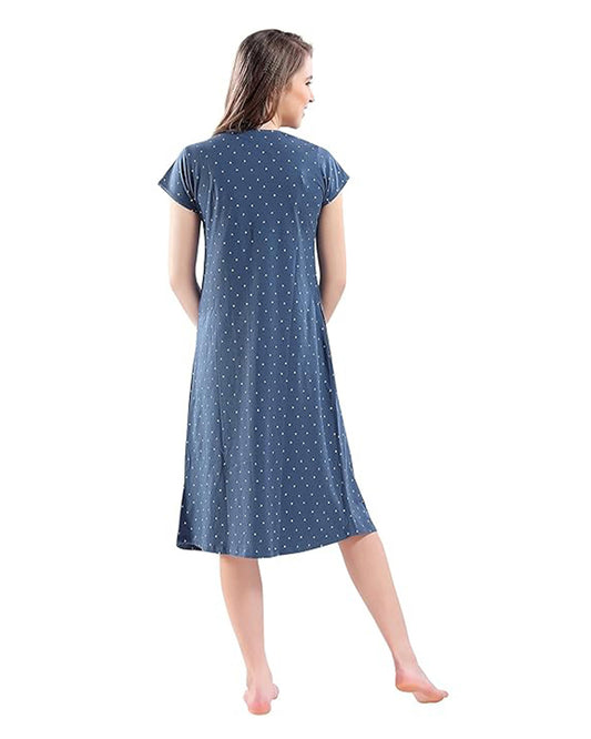 AV2 Blue Maternity Nursing Nighty-Round Neck-Printed-Bump Friendly