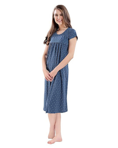 AV2 Blue Maternity Nursing Nighty-Round Neck-Printed-Bump Friendly