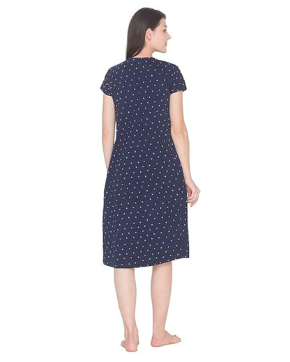 AV2 Navy Blue Maternity Nursing Nighty-Round Neck-Printed-Bump Friendly