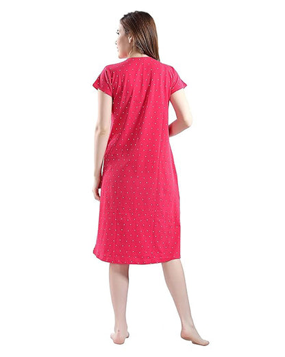 AV2 Red Maternity Nursing Nighty-Round Neck-Printed-Bump Friendly