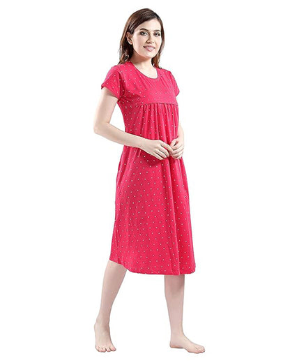 AV2 Red Maternity Nursing Nighty-Round Neck-Printed-Bump Friendly