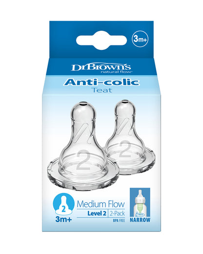 Dr. Brown's Natural Flow Narrow Nipple-Level 2-Anti Colic Vent System-Pack of 2-Feeding Bottle Teat