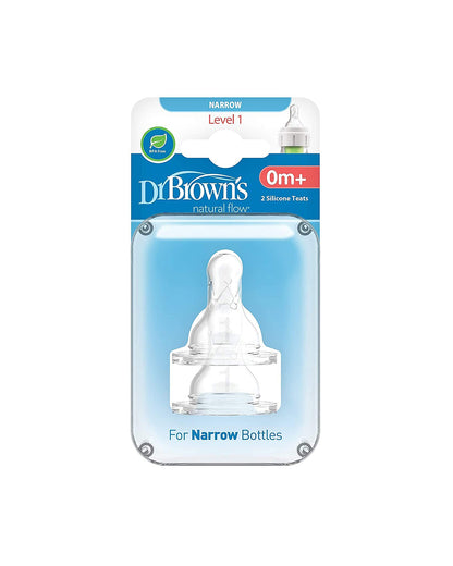 Dr. Brown's Natural Flow Narrow Nipple-Level 1-Anti Colic Vent System-Pack of 2-Feeding Bottle Teat