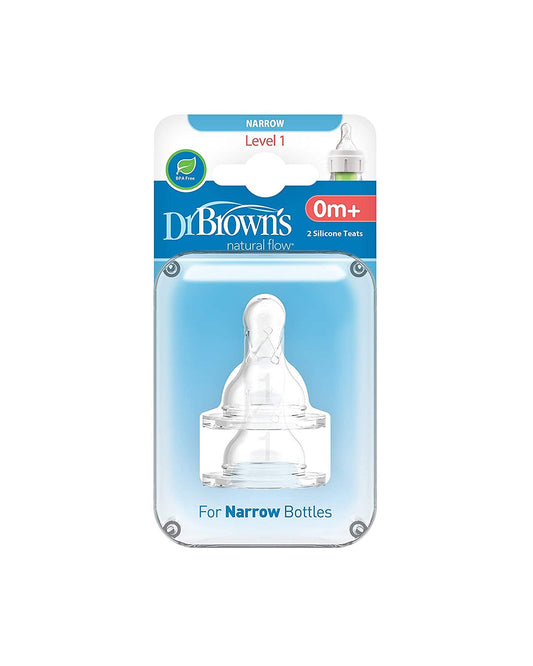 Dr. Brown's Natural Flow Narrow Nipple-Level 1-Anti Colic Vent System-Pack of 2-Feeding Bottle Teat