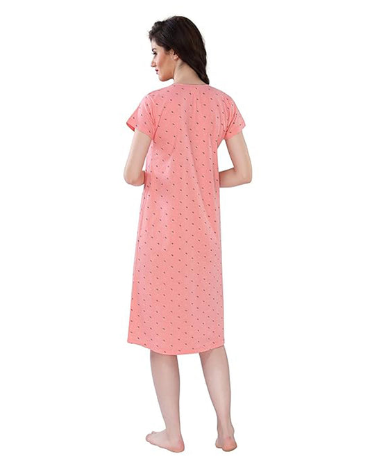 AV2 Peach Maternity Nursing Nighty-Round Neck-Other Print-Bump Friendly